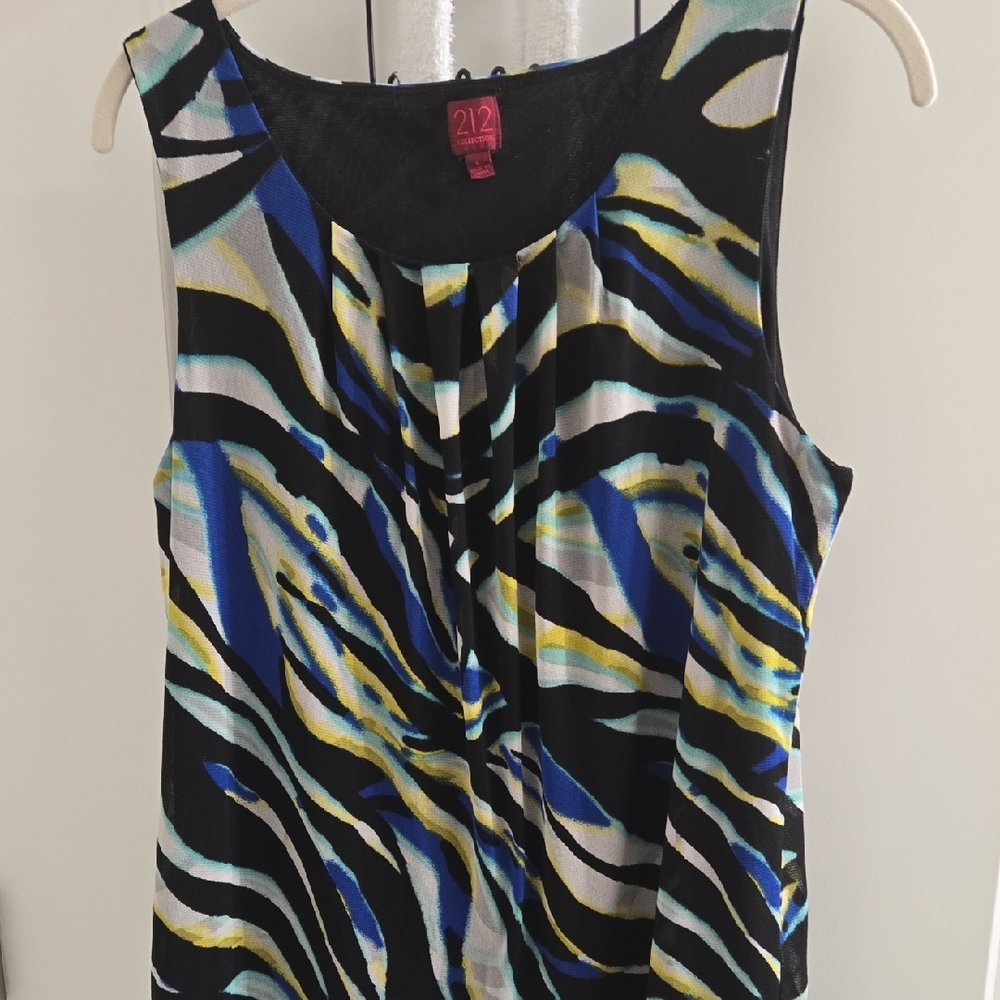 212 Collection Black and Blue Asymmetrical Graphic Tank Top